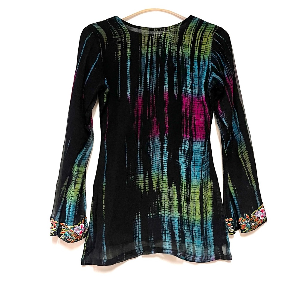 Handmade Silk Embroidered Tunic Blouse Colorful Boho Size Small Festival Artsy - Picture 2 of 12